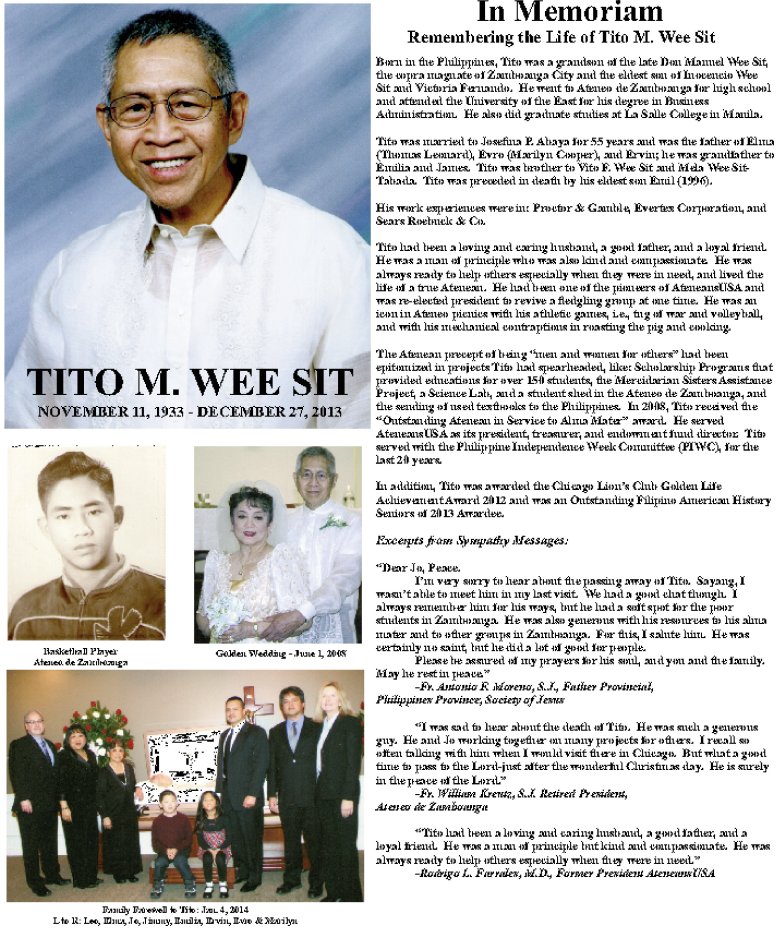 Remembering the Life of Tito M. Wee Sit
